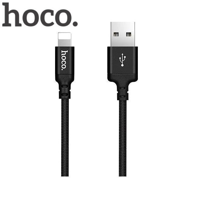 Hoco X14 Premium Izturīgs Auduma Lightning uz USB Datu & Ātras 2.4A Uzlādes Kabelis 2m (MD819) Melns cena un informācija | Kabeļi un vadi | 220.lv