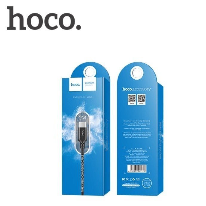 Hoco X14 Premium Izturīgs Auduma Universāls Type-C uz USB Datu & Ātras 2.4A Uzlādes Kabelis 2m Melns cena un informācija | Savienotājkabeļi | 220.lv