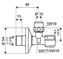 Stūra ventilis Schell 1/2'' x 3/8'', d Ø10 mm cena un informācija | Santehnikas savienojumi, ventiļi | 220.lv