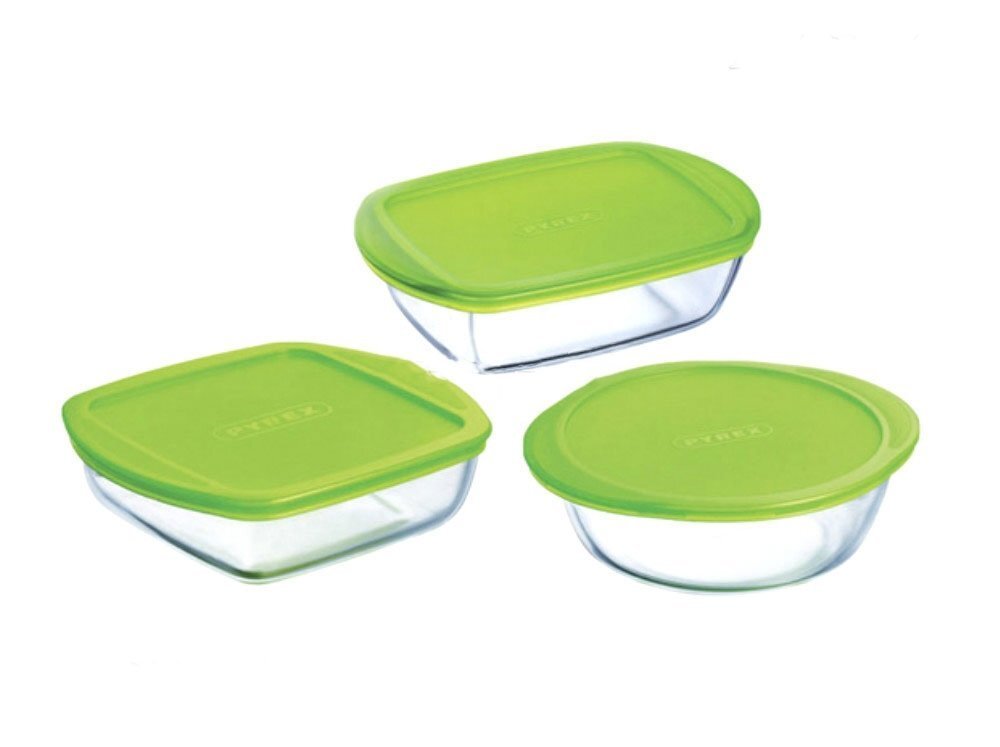 Pyrex cepamforma ar zaļu plastmasas vāku 1,1 L cena un informācija | Trauki pārtikas uzglabāšanai | 220.lv