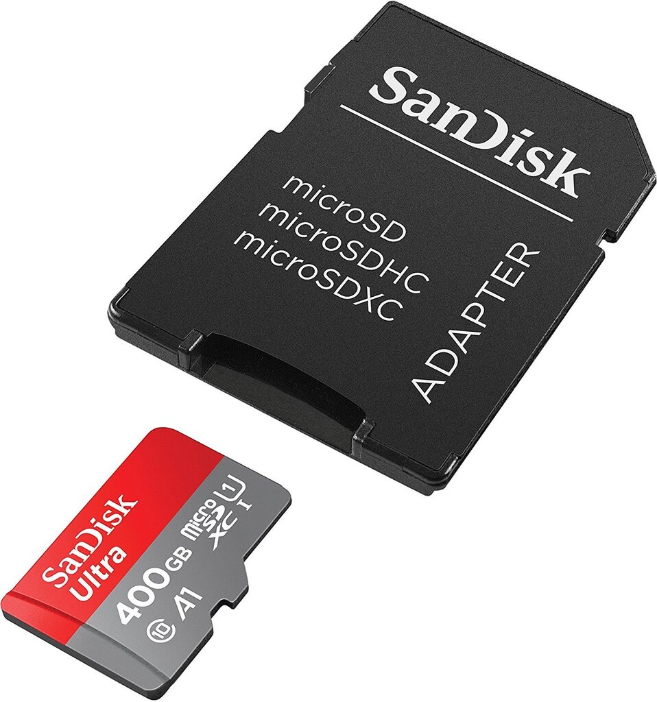 Atmiņas kate Sandisk 400GB Ultra Android microSDXC + SD Adapter + Memory Zone App 100MB/s A1 Class 10 UHS-I cena un informācija | Atmiņas kartes mobilajiem telefoniem | 220.lv