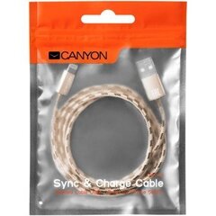 Телефонный кабель Canyon CNE-CFI3DG Lightning Apple USB, в оплетке, 1 м, золотой цена и информация | Кабели для телефонов | 220.lv