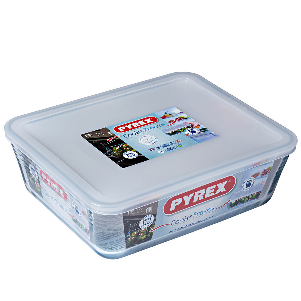 PYREX karstumizturīgs cepšanas trauks ar vāku Cook & Freeze, 27x23 cm, 4 l cena un informācija | Cepamais papīrs, trauki, formas | 220.lv