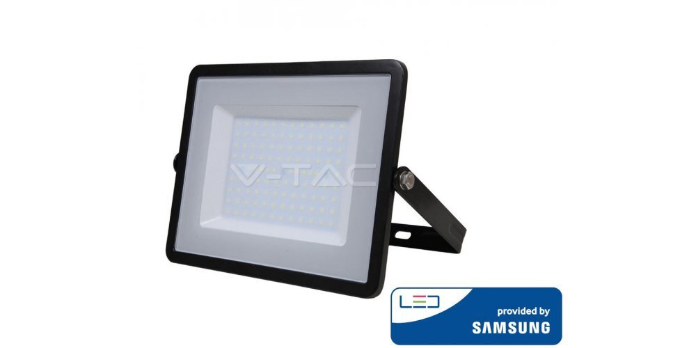 100W LED prožektors V-TAC, 4000K (dabiski balta), melns korpuss, ar LED SAMSUNG diodi cena un informācija | Āra apgaismojums | 220.lv