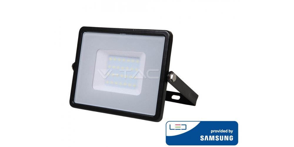 30W LED prožektors V-TAC, 4000K (dabiski balta), IP65, melns korpuss, ar LED SAMSUNG diodi cena un informācija | Āra apgaismojums | 220.lv