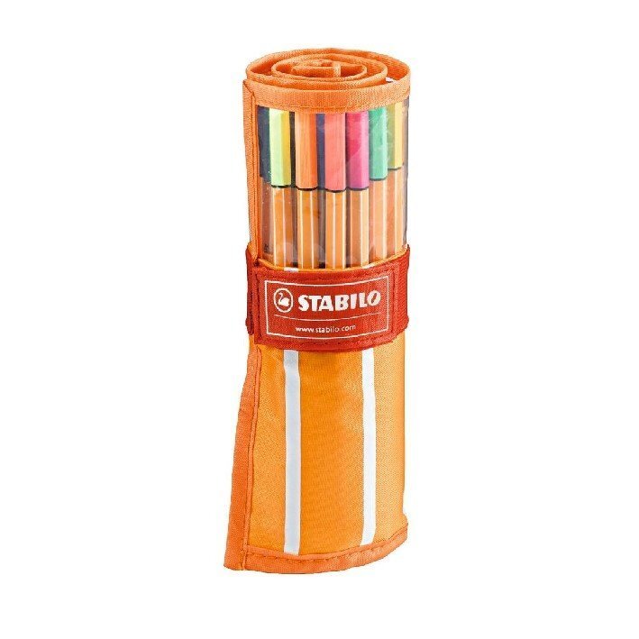 STABILO Tintes pildspalvas, point 88, 30 krāsas sarullējamā futrālī cena un informācija | Modelēšanas un zīmēšanas piederumi | 220.lv