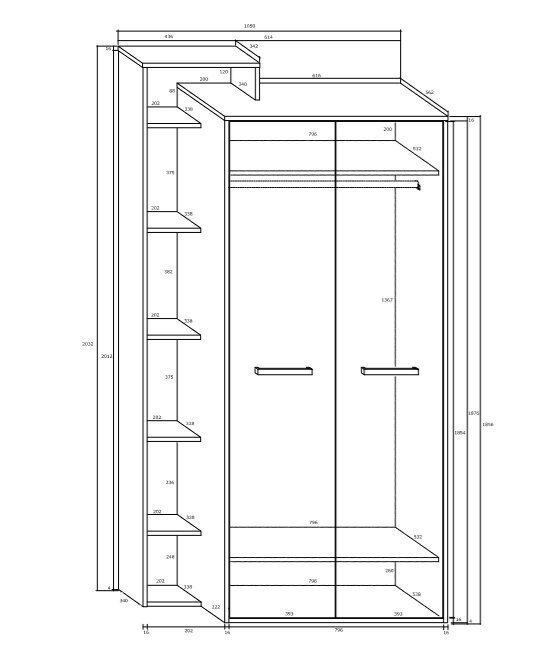 Skapis Rio L2D, brūns/balts цена и информация | Skapji | 220.lv