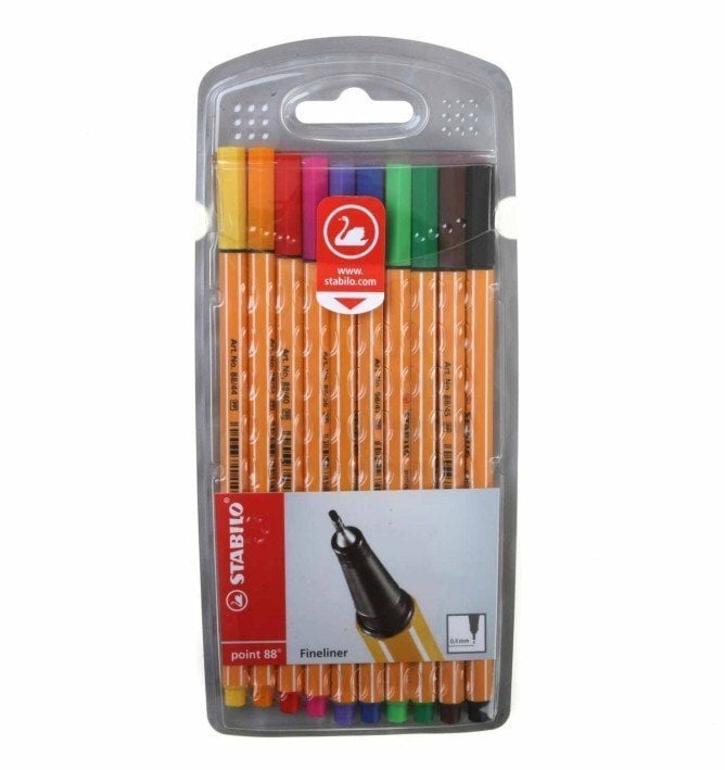 Pildspalvas Stabilo POINT 88 10 krāsas цена и информация | Modelēšanas un zīmēšanas piederumi | 220.lv