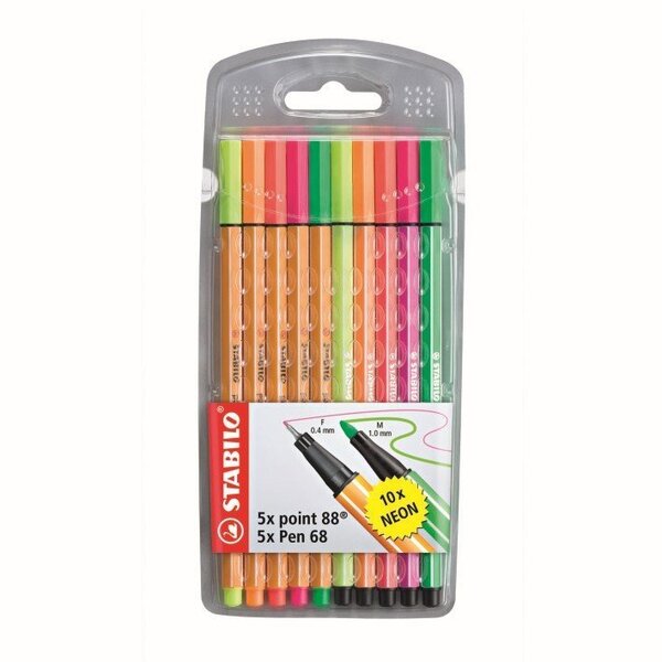 STABILO Tintes pildspalvas, point 88 (5 krāsas) + Pen 68 (5 krāsas), neons  cena | 220.lv