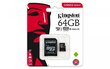 MEMORY MICRO SDXC 64GB UHS-I/W/ADAPTER SDCS/64GB KINGSTON cena un informācija | Atmiņas kartes mobilajiem telefoniem | 220.lv
