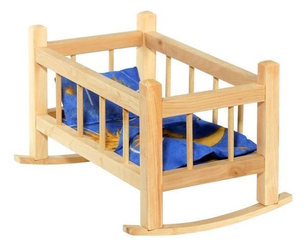 Koka leļļu gulta ar gultas veļu, 35 x 20 x 20,5 cm cena un informācija | Rotaļlietas meitenēm | 220.lv