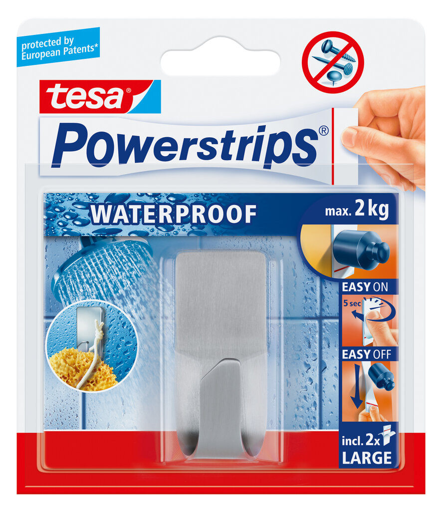 Tesa nerūsējošā tērauda āķis PowerStrips Waterproof Zoom 1gab цена и информация | Vannas istabas aksesuāri | 220.lv