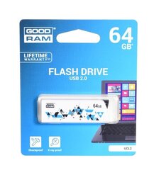 Goodram Flash atmiņa Cl!ck 64GB USB 2.0, Balta ar krāsainiem elementiem цена и информация | USB накопители | 220.lv