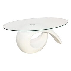 vidaXL kafijas galdiņš ar ovālas formas stikla virsmu, spīdīgi balts cena un informācija | Žurnālgaldiņi | 220.lv