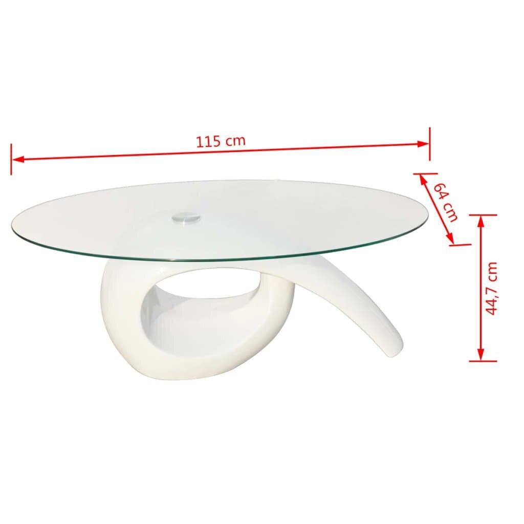 vidaXL kafijas galdiņš ar ovālas formas stikla virsmu, spīdīgi balts cena un informācija | Žurnālgaldiņi | 220.lv