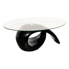 vidaXL kafijas galdiņš ar ovālas formas stikla virsmu, spīdīgi melns cena un informācija | Žurnālgaldiņi | 220.lv