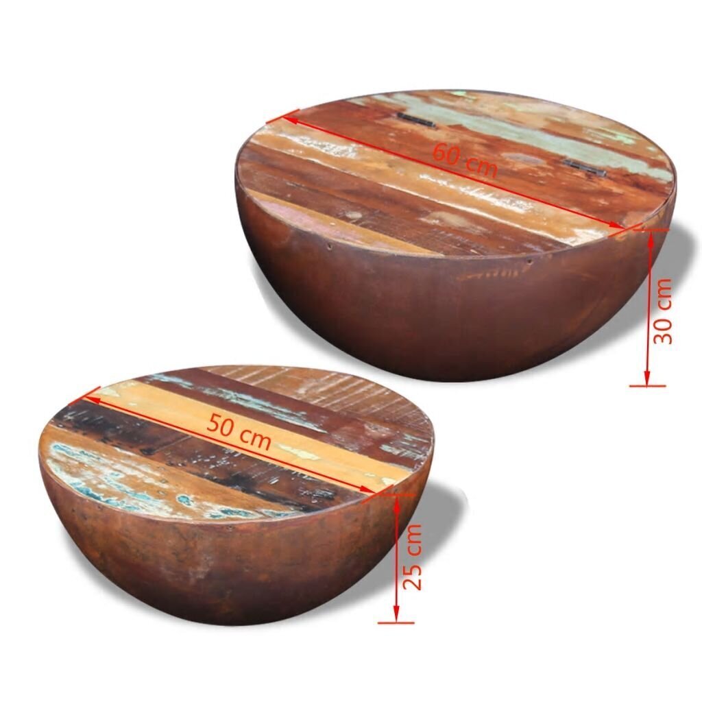 vidaXL apaļš kafijas galdiņš, 2 gab., pārstrādāts koks cena un informācija | Žurnālgaldiņi | 220.lv