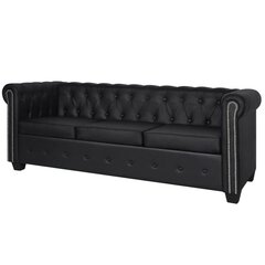 vidaXL Chesterfield dīvāns, trīsvietīgs, melna mākslīgā āda цена и информация | Диваны | 220.lv
