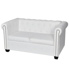 vidaXL Chesterfield dīvāns, divvietīgs, balta mākslīgā āda цена и информация | Диваны | 220.lv