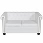 vidaXL Chesterfield dīvāns, divvietīgs, balta mākslīgā āda цена и информация | Dīvāni | 220.lv