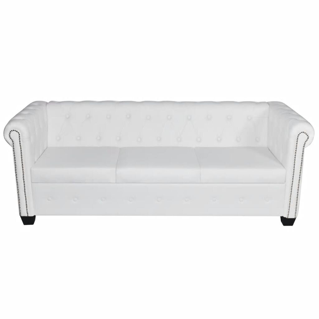 vidaXL Chesterfield dīvāns, trīsvietīgs, balta mākslīgā āda cena un informācija | Dīvāni | 220.lv