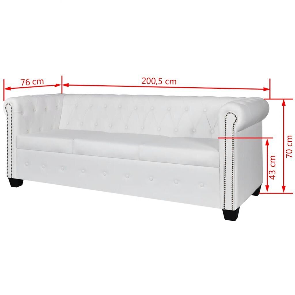 vidaXL Chesterfield dīvāns, trīsvietīgs, balta mākslīgā āda cena un informācija | Dīvāni | 220.lv