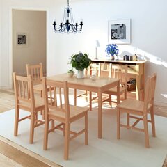 vidaXL virtuves mēbeļu komplekts - galds un krēsli, 7 gab., priede cena un informācija | Ēdamistabas komplekti | 220.lv