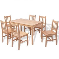 vidaXL virtuves mēbeļu komplekts - galds un krēsli, 7 gab., priede cena un informācija | Ēdamistabas komplekti | 220.lv