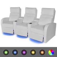 vidaXL atgāžams atpūtas dīvāns ar LED, trīsvietīgs, balta mākslīgā āda cena un informācija | Dīvāni | 220.lv