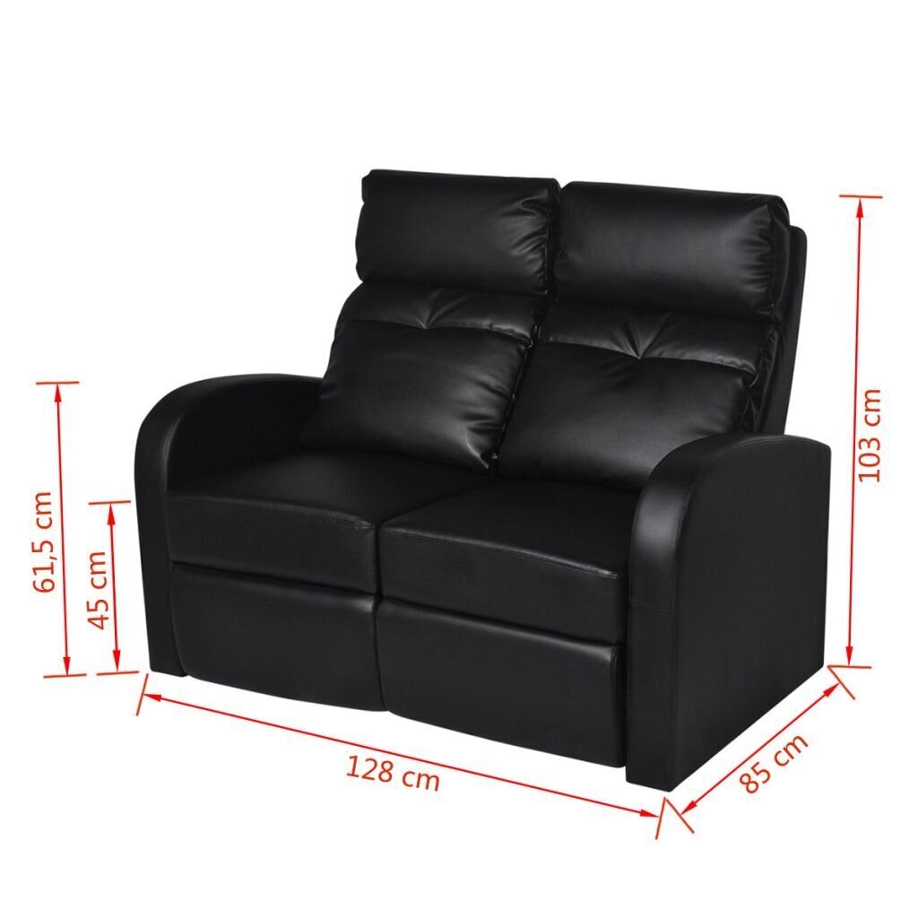 vidaXL atgāžams atpūtas dīvāns ar LED, divvietīgs, melna mākslīgā āda cena un informācija | Dīvāni | 220.lv