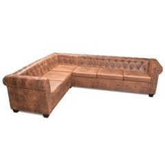 vidaXL sešvietīgs Chesterfield dīvāns, brūna mākslīgā āda cena un informācija | Stūra dīvāni | 220.lv