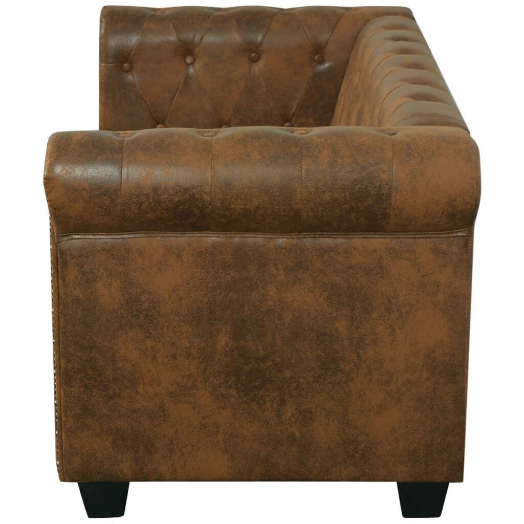 vidaXL divvietīgs Chesterfield dīvāns, brūna mākslīgā āda cena un informācija | Dīvāni | 220.lv