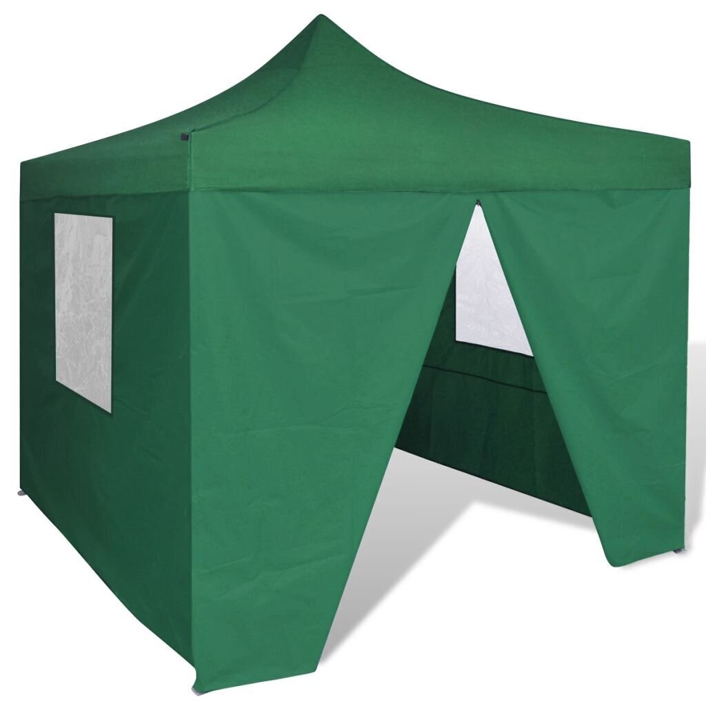 vidaXL saliekama telts, 3x3 m, 4 sienas, zaļa цена и информация | Dārza nojumes un lapenes | 220.lv