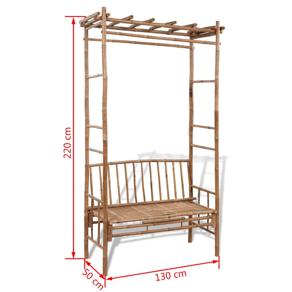 vidaXL dārza sols ar pergolu, 130 cm, bambuss cena un informācija | Dārza soli | 220.lv