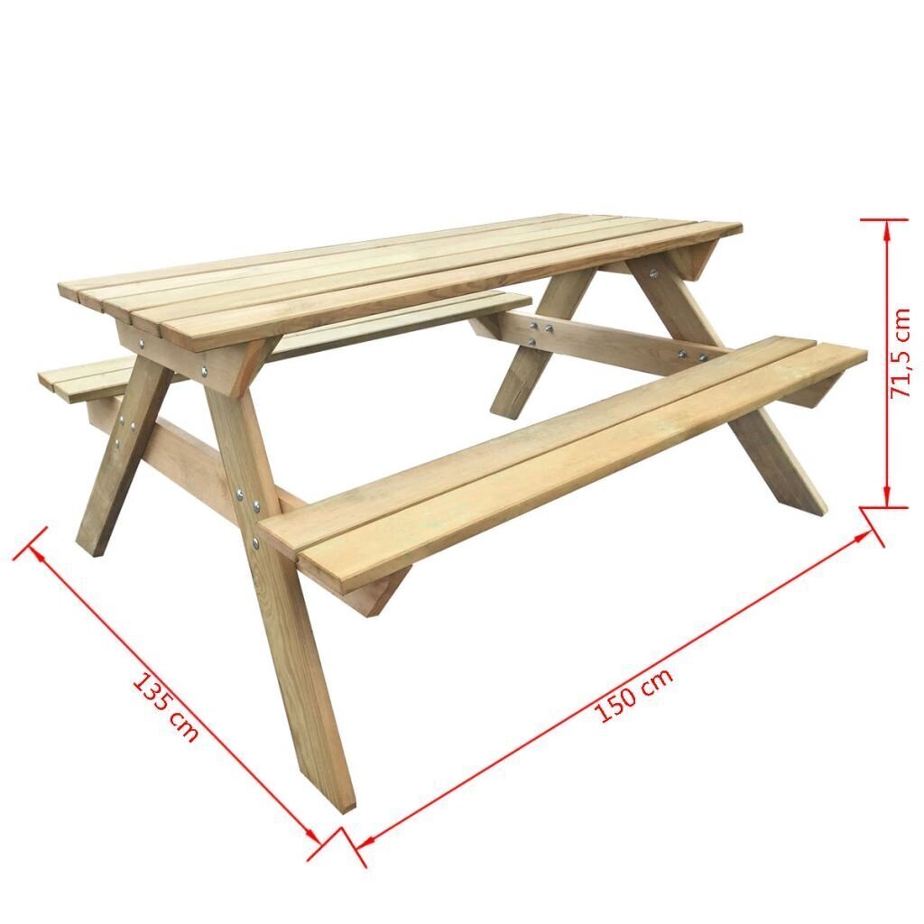 vidaXL piknika galds, 150x135x71,5 cm, koks cena un informācija | Dārza galdi | 220.lv