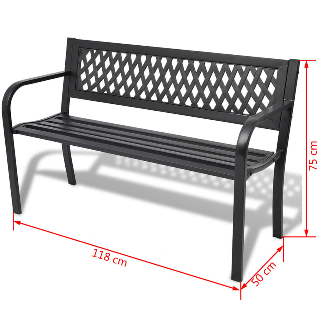 vidaXL dārza sols, 118 cm, tērauds, melns cena un informācija | Dārza soli | 220.lv