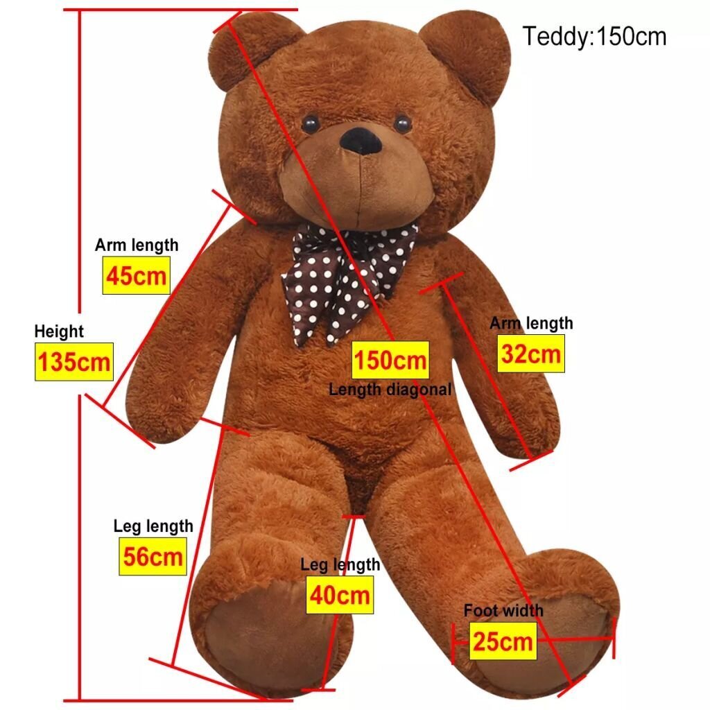 vidaXL rotaļu lācis, XXL, brūns plīšs, 135 cm cena un informācija | Mīkstās (plīša) rotaļlietas | 220.lv