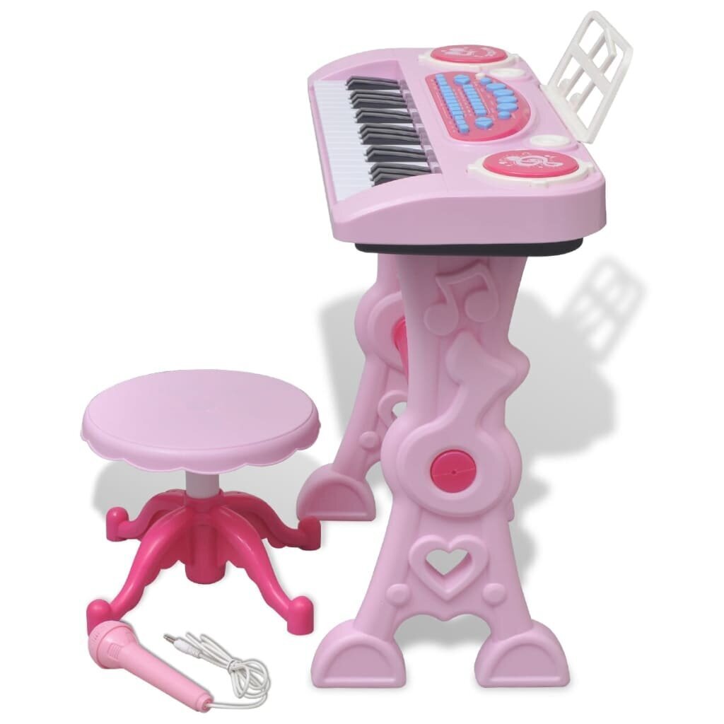 Bērnu rotaļu klavietes ar krēslu un mikrofonu, 37 taustiņi, rozā cena un informācija | Attīstošās rotaļlietas | 220.lv