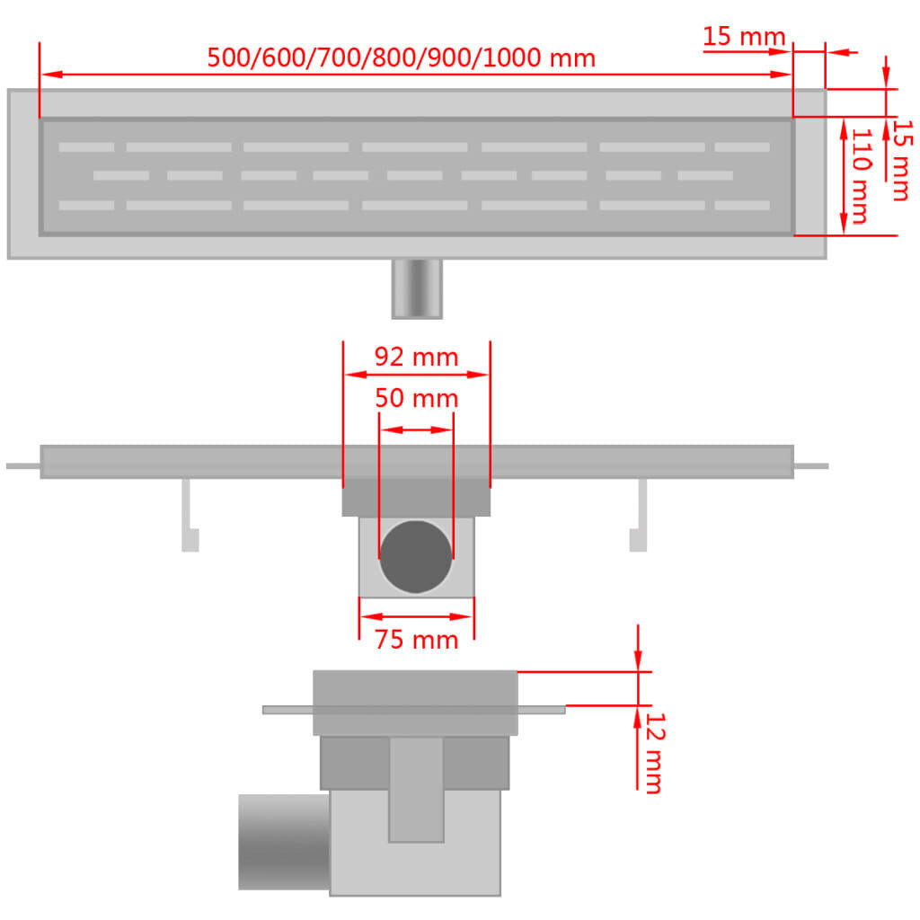 vidaXL lineārā dušas noteka, 830x140 mm, nerūsējošais tērauds cena un informācija | Dušas trapi | 220.lv