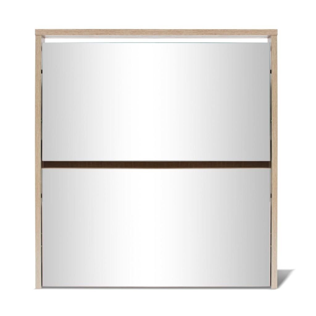 Apavu kaste, 2 līmeņi ar spoguļiem, ozolkoka krāsa, 63x17x67 cm cena un informācija | Apavu skapji, apavu plaukti, priekšnama soliņi | 220.lv