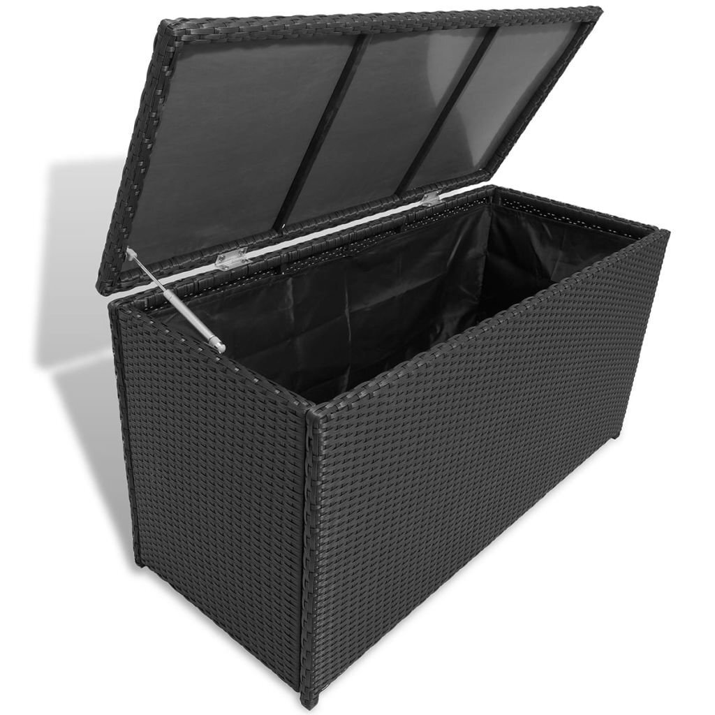 vidaXL dārza uzglabāšanas kaste, melna, 120x50x60 cm, PE rotangpalma cena un informācija | Komposta kastes un āra konteineri | 220.lv