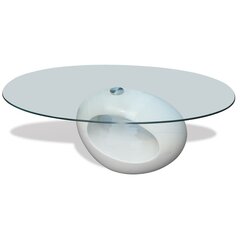 vidaXL kafijas galdiņš ar ovālas formas stikla virsmu, spīdīgs, balts цена и информация | Журнальные столики | 220.lv