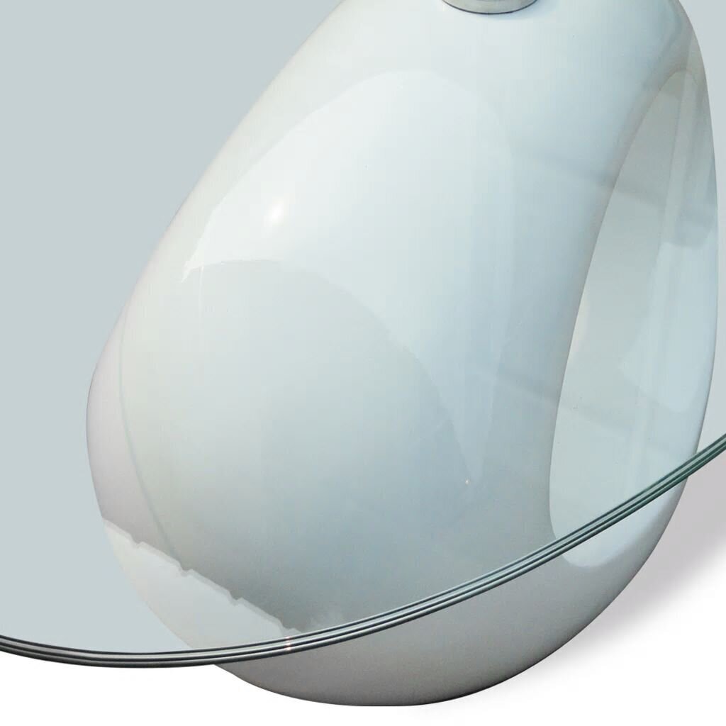 vidaXL kafijas galdiņš ar ovālas formas stikla virsmu, spīdīgs, balts cena un informācija | Žurnālgaldiņi | 220.lv