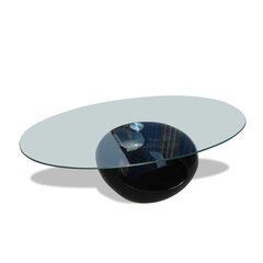vidaXL kafijas galdiņš ar ovālas formas stikla virsmu, spīdīgs, melns cena un informācija | Žurnālgaldiņi | 220.lv
