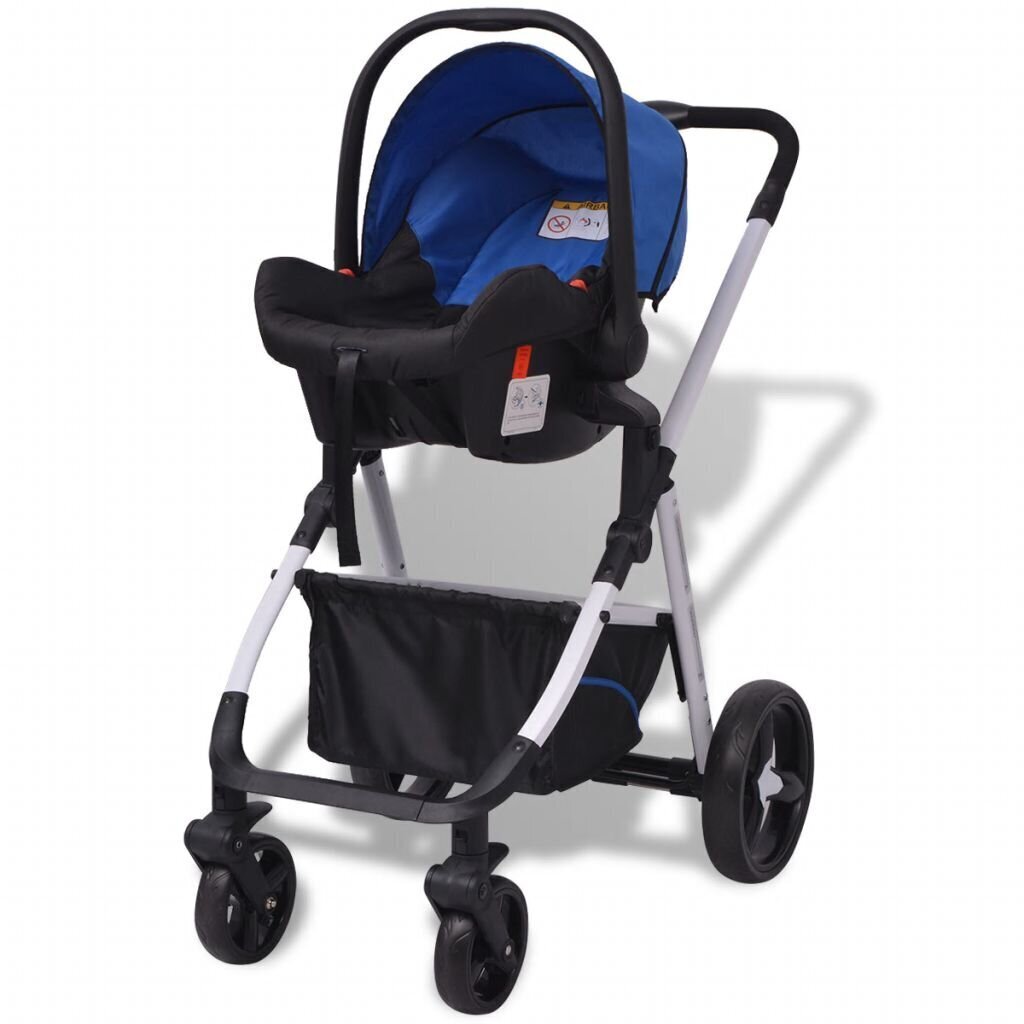 vidaXL trīs-vienā bērnu ratiņi, alumīnijs, zils ar melnu цена и информация | Bērnu rati | 220.lv