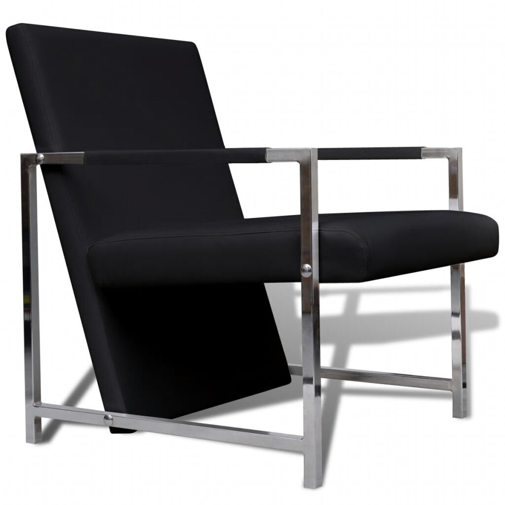 vidaXL atpūtas krēsls ar hromētām kājām, melna mākslīgā āda cena un informācija | Atpūtas krēsli | 220.lv