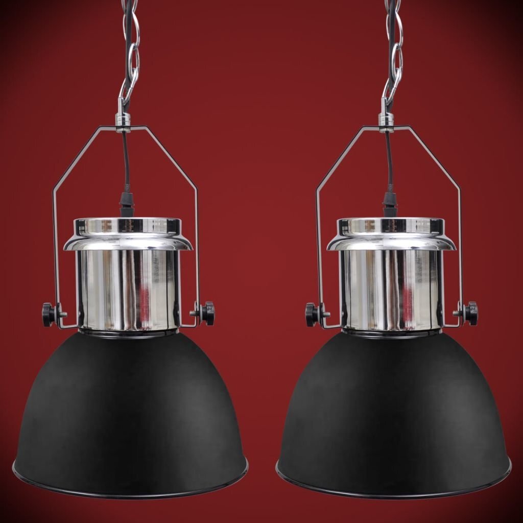 vidaXL griestu lampas, 2 gab., regulējams augstums, metāls, melnas cena un informācija | Piekaramās lampas | 220.lv