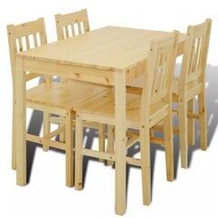 Koka ēdamistabas galds ar 4 krēsliem dabīga koka krāsā cena un informācija | Ēdamistabas komplekti | 220.lv