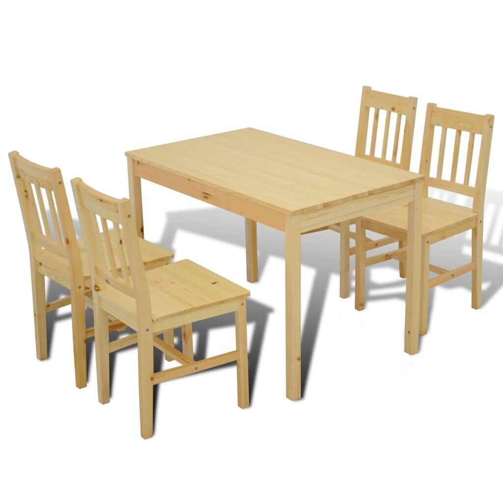 Koka ēdamistabas galds ar 4 krēsliem dabīga koka krāsā cena un informācija | Ēdamistabas komplekti | 220.lv