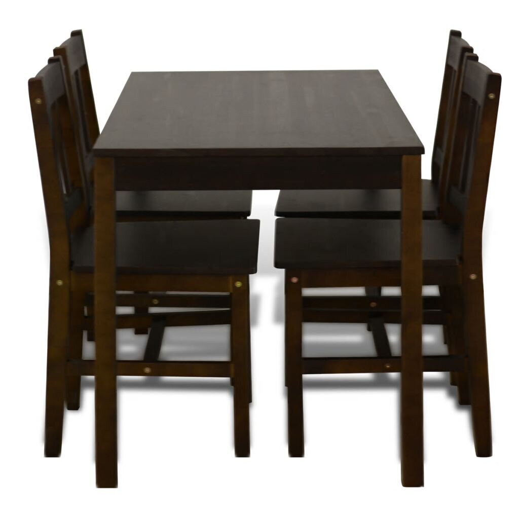 Koka ēdamistabas galds ar 4 krēsliem tumšā dabīga koka krāsā cena un informācija | Ēdamistabas komplekti | 220.lv